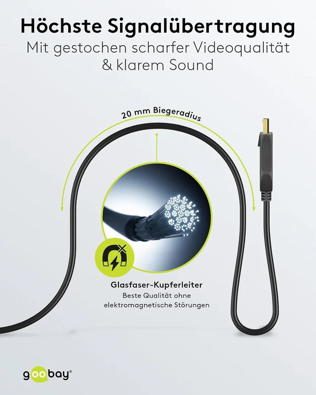 Alt view image 4 of 7 - goobay 64866 Optical DisplayPort Hybrid Connection Cable 2.0 (AOC) / 8K Ultra HD 4320p (60 Hz) / Hybrid Fibre Optic Copper Conductor/Gold-Plated Contact Surfaces/DisplayPort to DisplayPort / 10 m