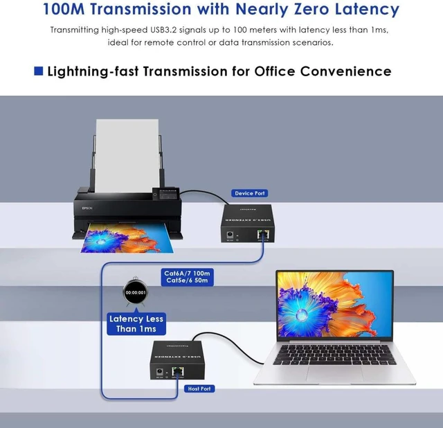 Alt view image 7 of 7 - PremiumCord USB 3.0 Extender to 4 Ports to Cat5E/Cat6/Cat6A Up to 100 m, 5 Gbps, RJ45, Ethernet, Metal Case, Black