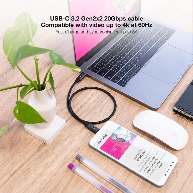 Alt view image 4 of 6 - NANOCABLE 10.01.4302 USB 3.2 Gen2x2 Cable 20Gbps 5A/100W 4K/60Hz USB-C/M-USB-C/M Black, 2m