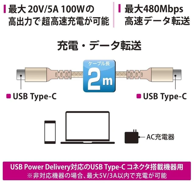 Alt view image 4 of 6 - Ohm Electric AudioComm Smartphone Cable, Type-C Cable, Type C Cable, Type C Cable, Type C Cable, Type-C Cable, Rapid Charging, PD Compatible, 6.6 ft (2.0 m), SMT-L20TCC-N 01-7137 OHM