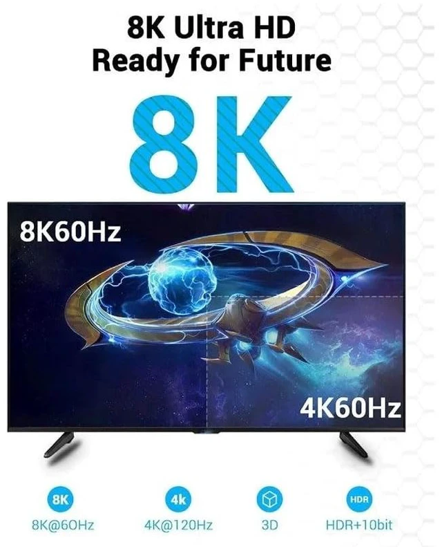 Alt view image 2 of 4 - PRENDELUZ HDMI Cable 1m 2.1 8K Black, High Speed Cable, eARC HDCP 2.2&2.3 Dynamic HDR D.olby Atmos Compatible with PS5 HDTV Monitor