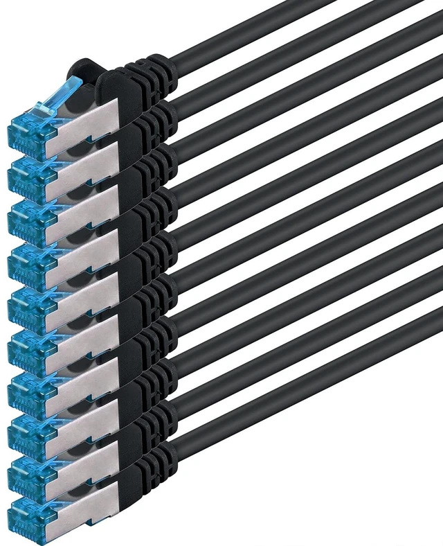 Main image of 10x 0.5 M - CAT-6a Network Cable Ethernet Cable Lan Patch RJ-45 Connector SFTP 10GB/s - Pack of 10 Black