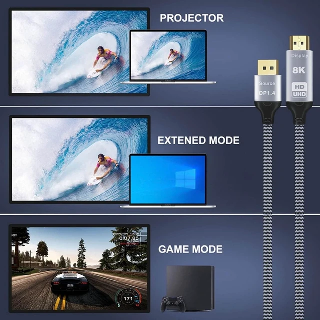 Alt view image 5 of 7 - Septpenta Displayport 1.4 to HD Multimedia Interface, 8K 30Hz or 4K 120Hz, Mirror and Expansion Mode Support, Gold Plated Connector Aluminum Shell, 6 Feet Long Length