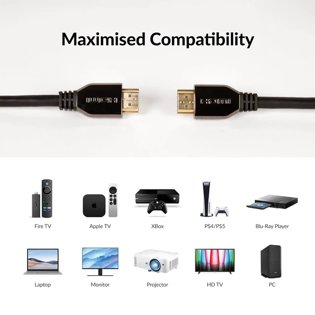 Alt view image 2 of 6 - Premium High Speed 8K 60Hz HDMI 2.1 Cable with Ethernet Gold Plated Contacts 1m