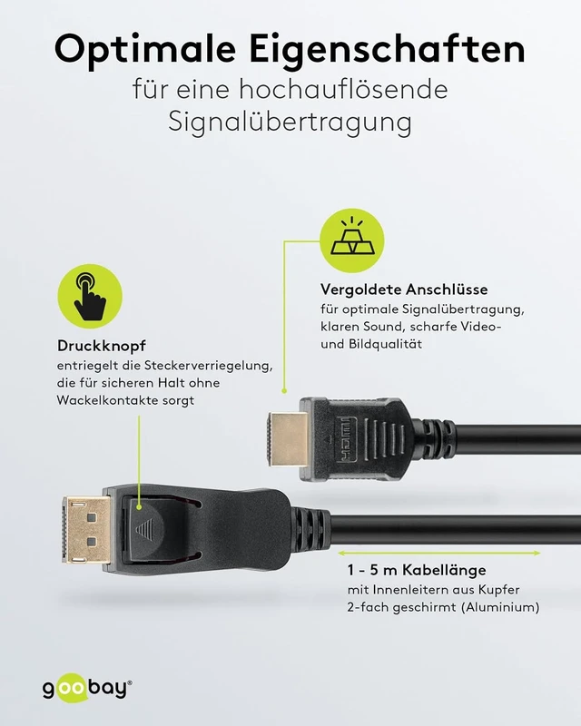 Alt view image 4 of 5 - goobay 64848 - DisplayPort 2.0 to HDMI 2.1 8k @ 60Hz Cable/DP to HDMI Connection Cable / 4K @ 144Hz High Speed Cable / 5M