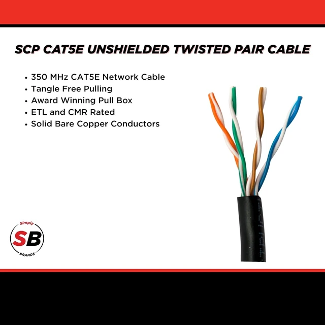 Alt view image 2 of 5 - Simply45 Cat5e UTP Cable, 24 AWG, 350 MHz, 1000 ft, Black