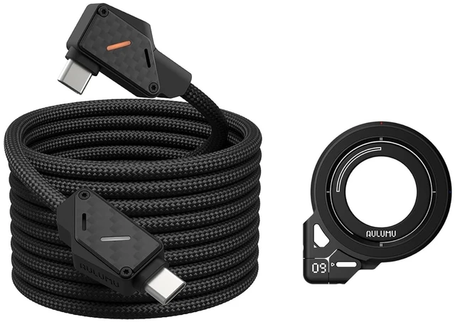 Main image of Aulumu M07 240W USB-C to USB-C Carbon Fiber Cable 6.6FT + G09 Magnetic Ring Grip Black