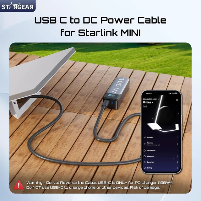 Alt view image 2 of 7 - Starlink Mini Cable 6.5FT, 18AWG 140W Starlink USB C to DC Power Cable with Protocol Chip, Starlink Mini Mount, 200lbs Heavy Duty Starlink Mini Magnetic Mount with Adjustable Installation Hol