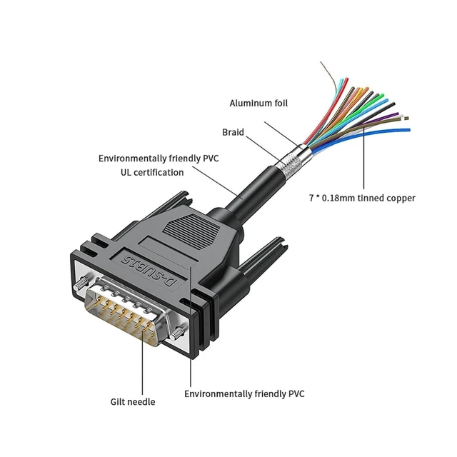 Alt view image 3 of 7 - DB9 DB15 DB25 DB37 Connector M/F Serial Cable RS232 D-SUB 9 Pin 15 25 37 Male/Female Extension (Size : 5M, Color Metal Female)(10M)