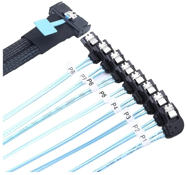 Main image of 0.5M MCIO 74P 8X 8I S/AS SFF-8654 8i PCI-E Ultraport Slimline 5.0 to 8X SATA 7P Left Angle Female Cord