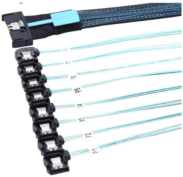 Alt view image 2 of 7 - 0.5M MCIO 74P 8X 8I S/AS SFF-8654 8i PCI-E Ultraport Slimline 5.0 to 8X SATA 7P Left Angle Female Cord