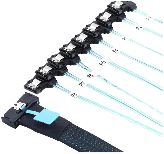 Alt view image 3 of 7 - 0.5M MCIO 74P 8X 8I S/AS SFF-8654 8i PCI-E Ultraport Slimline 5.0 to 8X SATA 7P Left Angle Female Cord
