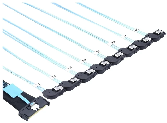 Alt view image 5 of 7 - 0.5M MCIO 74P 8X 8I S/AS SFF-8654 8i PCI-E Ultraport Slimline 5.0 to 8X SATA 7P Left Angle Female Cord