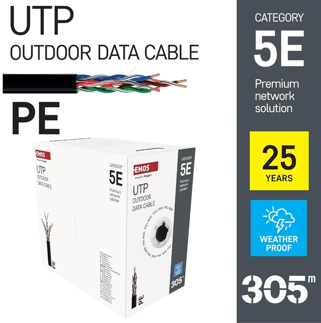Alt view image 2 of 5 - EMOS - UTP network cable CAT 5e, 305m, PE - CAT5e patch cable UTP - Gigabit LAN cable - unshielded Ethernet cable - for outdoor use
