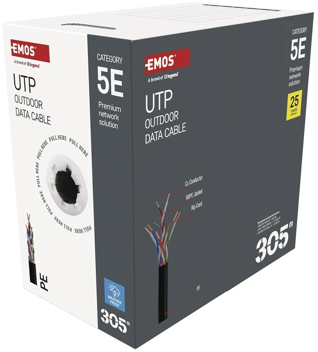 Main image of EMOS - UTP network cable CAT 5e, 305m, PE - CAT5e patch cable UTP - Gigabit LAN cable - unshielded Ethernet cable - for outdoor use
