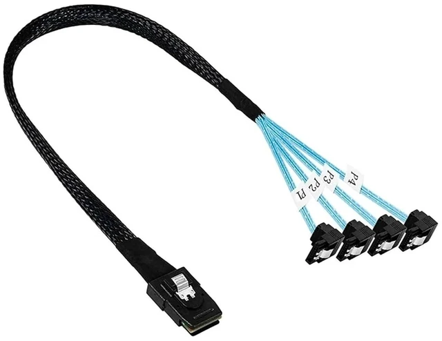 Main image of Internal S/AS SFF-8087,SFF8643,SlimSAS SFF8654 Host to Target 4 SATA 3.0 Hard Disk Motherboard Server Data Fanout Cord(1m,8087 to 4xSATA Elbow)