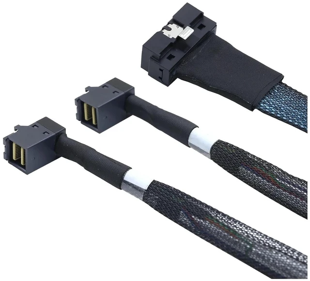 Alt view image 3 of 3 - PCI-E Ultraport Slimline SAS4.0 LP Low Profile SFF-8654 8i 74pin to M1ni S/AS HD SFF-8643 8I 36Pin 90 Degree Server Adapter Cord(0.8m)