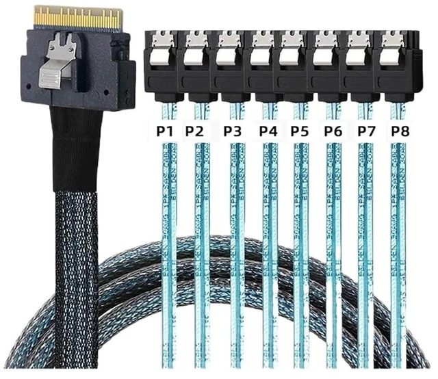 Alt view image 2 of 4 - PCI-E Slimline S/AS 4.0 SFF-8654 8i to 8X SATA Cable 4X M1ni S/AS 29Pin SFF-8482 Computer Server Array Disk Cord Hub 6Gbps Rate(1m,8X to 8-SATA)