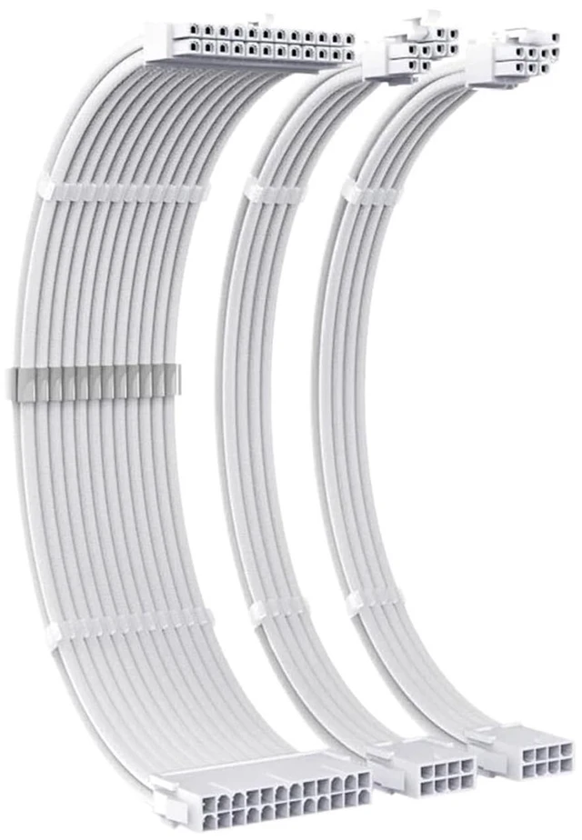 Main image of 30cm PSU Extension Cable 3 in 1 Kit Motherboard ATX 24Pin GPU PCI-E 6+2Pin 8Pin CPU EPS 4+4Pin 18AWG Power Cord(All White)