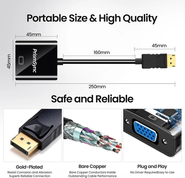 Alt view image 6 of 7 - DisplayPort to VGA Adapter 10-Pack for Laptop to Projector 1080p