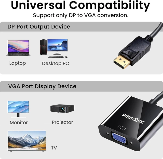 Alt view image 7 of 7 - DisplayPort to VGA Adapter 10-Pack for Laptop to Projector 1080p