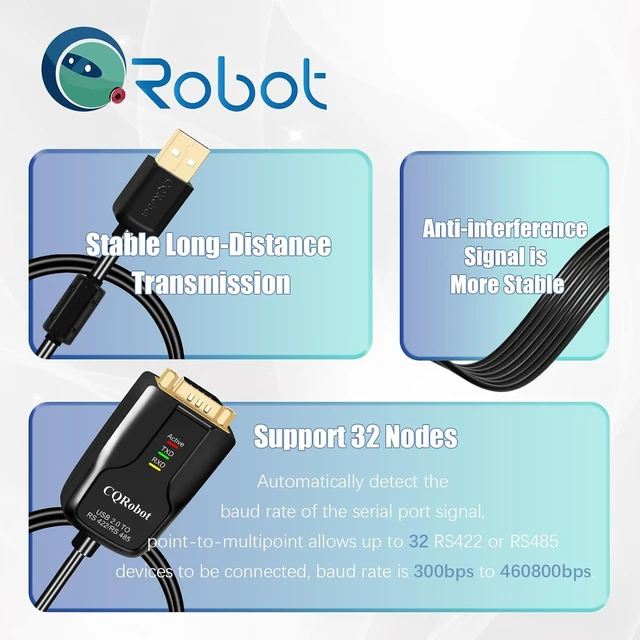 Alt view image 4 of 6 - CQRobot Industrial 10.5 ft USB to RS485/RS422 Serial Port Adapter Cable