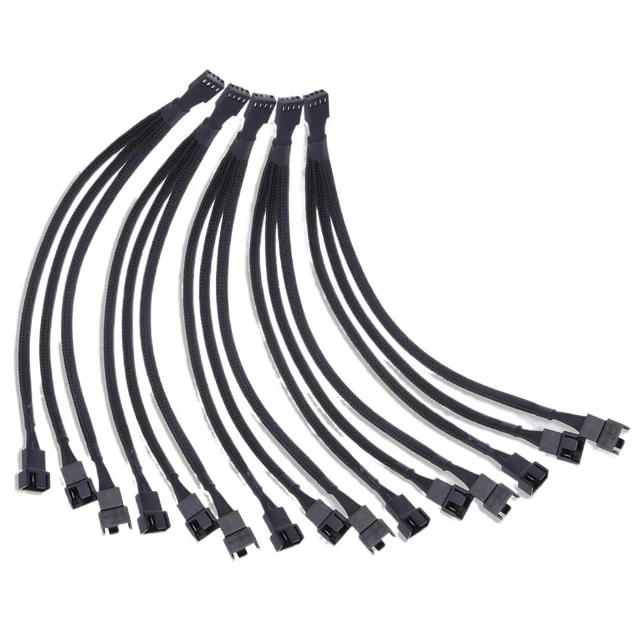 Alt view image 2 of 5 - 4 Pin PWM Fan Cable 1 to 3 Ways Splitter Black Sleeved Extension Cable PMW Fan Connector Cord Lines Computer Wires(5pcs)