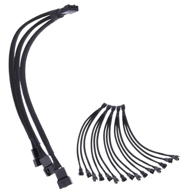 Alt view image 3 of 5 - 4 Pin PWM Fan Cable 1 to 3 Ways Splitter Black Sleeved Extension Cable PMW Fan Connector Cord Lines Computer Wires(5pcs)