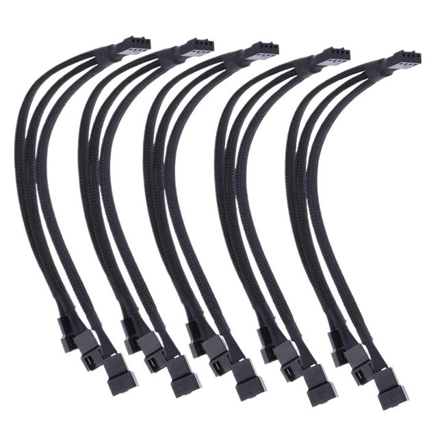 Alt view image 5 of 5 - 4 Pin PWM Fan Cable 1 to 3 Ways Splitter Black Sleeved Extension Cable PMW Fan Connector Cord Lines Computer Wires(5pcs)