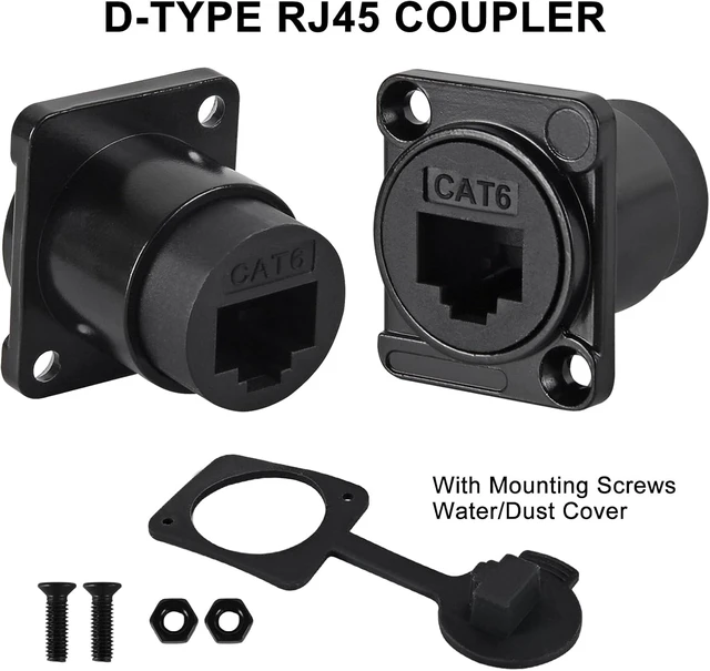 Alt view image 2 of 6 - UMLIFE 10Pack Shielded D-Type RJ45 Connector,RJ45 Panel Mount Adapter 8P8C Female-to-Female Connector, Compatible with CAT6A/CAT6/CAT5E/CAT5 Pass Through Socket