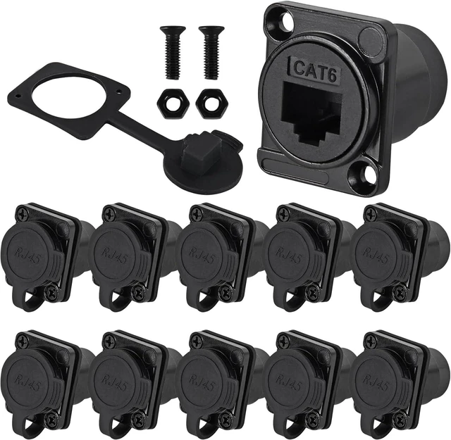 Main image of UMLIFE 10Pack Shielded D-Type RJ45 Connector,RJ45 Panel Mount Adapter 8P8C Female-to-Female Connector, Compatible with CAT6A/CAT6/CAT5E/CAT5 Pass Through Socket