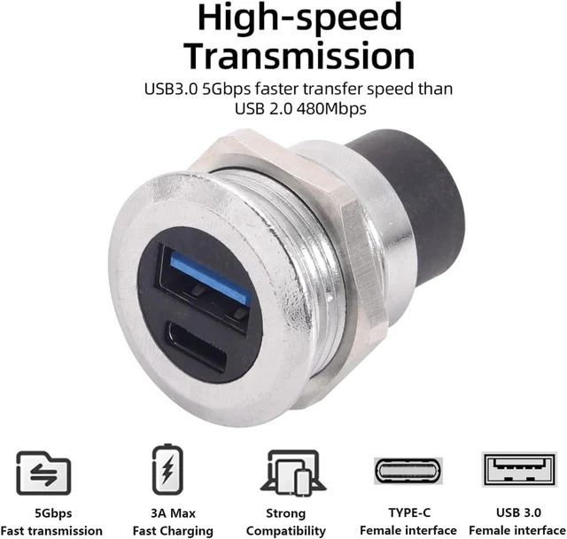 Alt view image 2 of 7 - PENGLIN 2PCS Dual USB Panel Mount Adapter, USB-C 3.1 & USB 3.0 Female to Female Bulkhead Socket - 10Gbps Data, Fast Charging for Car, Home, Industrial Use (Pack of 2)