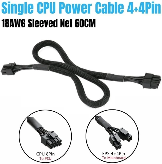Alt view image 3 of 7 - RM750e RM850e RM1000e RM1200e RMe Type 4 Modular PSU, CPU Power Cable 8Pin to 4+4Pin EPS12V Sleeved Net, 60 CM 18AWG