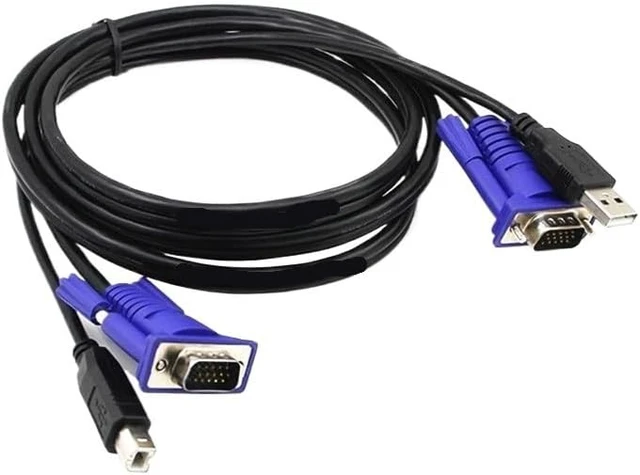 Alt view image 3 of 3 - 1.5M/3M 5/10FT Feet 2 in 1 USB 2.0 Type A to B 4Pin K+VM Standard VGA SVGA 15 Pin Switch Cable for PC Computer Printer Monitor(300CM)