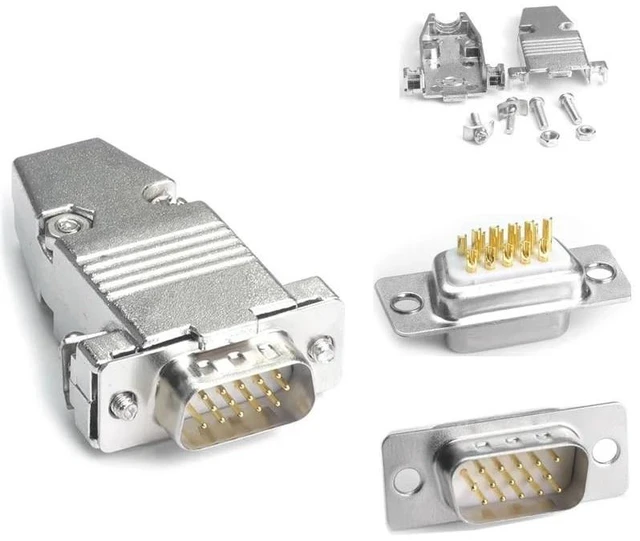 Main image of Pure Copper Gold-Plated VGA Soldering Head Connector 3 Rows 15 Pin HDB15 Male Female Plug Computer M>oni>tor Projector VGA Joints(Male-Solid Pin-1)