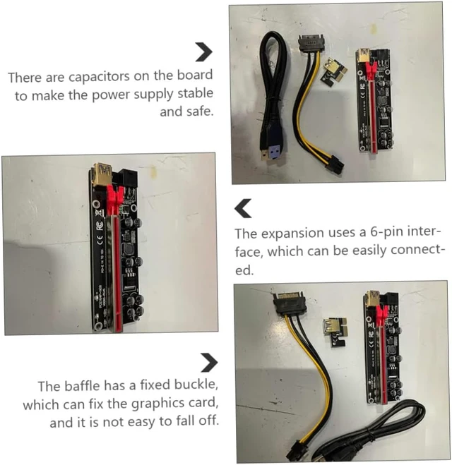 Alt view image 7 of 7 - 6sets Pin Pci-e Extender Cable Gpu Power Supply Riser Adapter Card for Mining