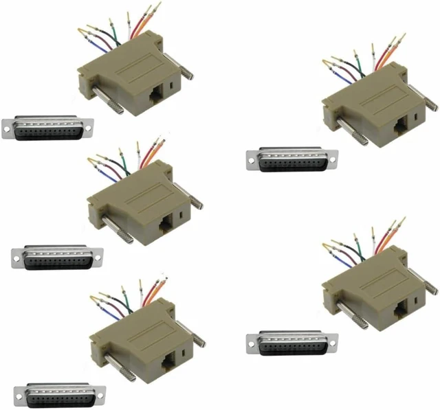 Main image of 5 Pack db25 Male to rj45 Network 8p8c Gold Adapter Converter Connector rs232