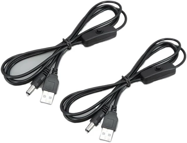 Main image of 1.5m DC 5V USB Male to DC Male 5.5x2.1mm Cable on/Off Button Switch Wire Power Supply Extension Cord(Black 2pcs)