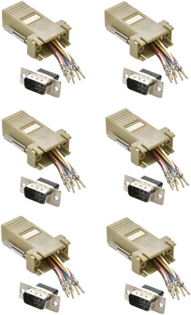 Main image of 6X db9 Male to rj45 Female Network Modular Adapter Connector 8p8c Serial rs232