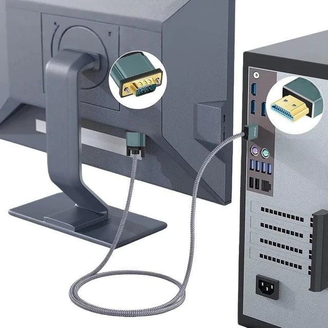 Alt view image 5 of 5 - HDMI to VGA Cable, Aluminum Alloy Shell, Nylon Braided Gold-Plated, Compatible with Computers, laptops, projectors(5m)