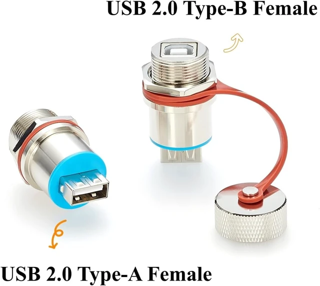 Alt view image 2 of 7 - Waterproof USB 2.0 Type-A Female to Type-B Female Panel Mount Adapter (1PC)