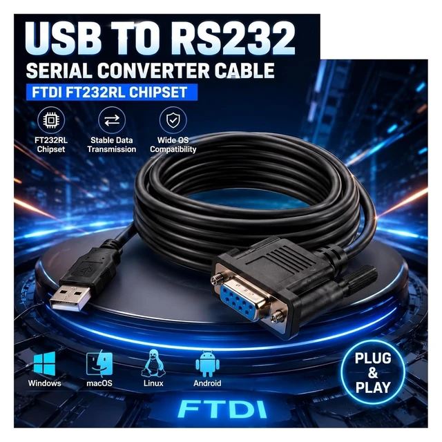Alt view image 2 of 4 - F&T>D*I FT232RL USB to RS232 DB9 Female Serial Converter Cord Standard Pinout Null Modem Adapter for Linux(Standard DB9)