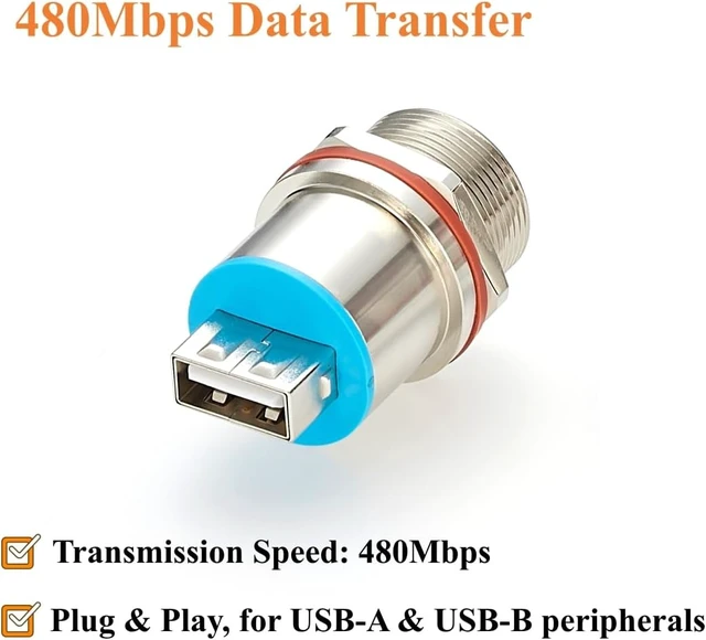 Alt view image 5 of 7 - Waterproof USB 2.0 Type-A Female to Type-B Female Panel Mount Adapter (1PC)