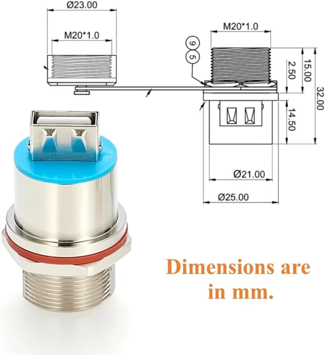 Alt view image 4 of 7 - Waterproof USB 2.0 Type-A Female to Type-B Female Panel Mount Adapter (1PC)