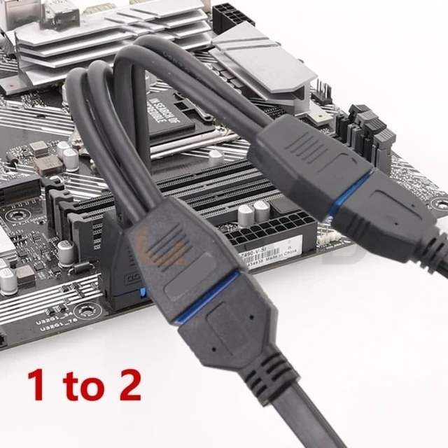 Alt view image 5 of 5 - 1PC Motherboard USB 3.0 19PIN Header 1 to 2 Extension Splitter Cable,20cm 19Pin Internal Extension Header Cable, Black