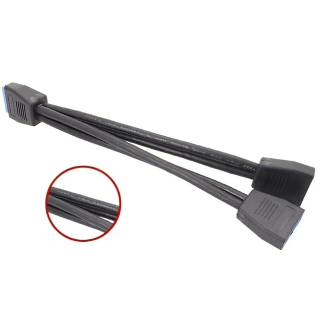 Alt view image 2 of 5 - 1PC Motherboard USB 3.0 19PIN Header 1 to 2 Extension Splitter Cable,20cm 19Pin Internal Extension Header Cable, Black