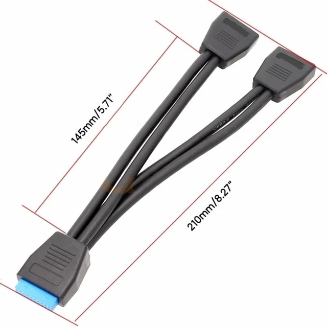 Alt view image 4 of 5 - 1PC Motherboard USB 3.0 19PIN Header 1 to 2 Extension Splitter Cable,20cm 19Pin Internal Extension Header Cable, Black