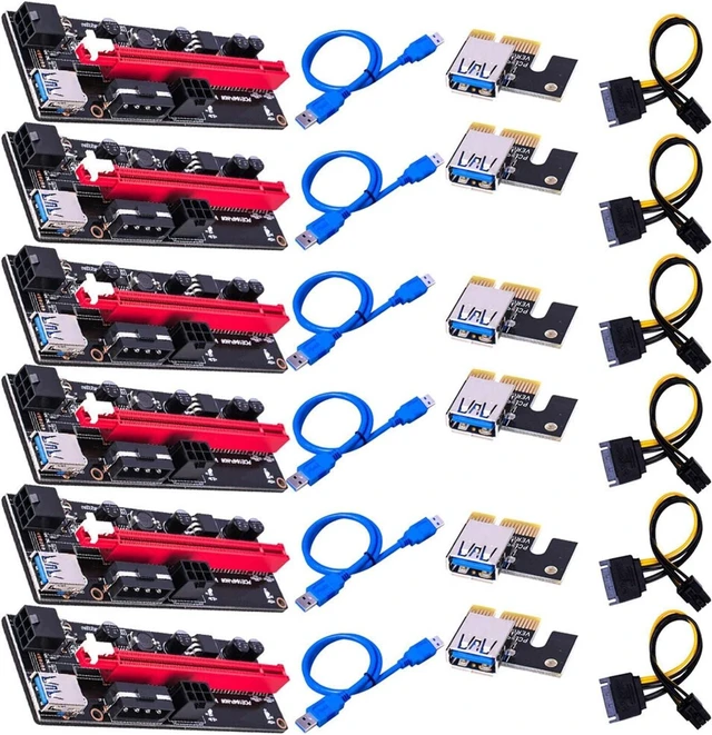 Main image of YANGQI yaoqijie 6pcs Newest VER009 USB 3.0 PCI-E Riser VER 009S Express 1X 4X 8X 16x Extender Riser Adapter Card SATA 15pin to 6 Pin Power Cable Lasting (Color : 6pcs)