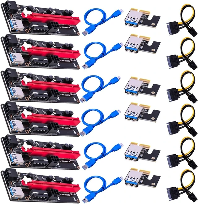 Alt view image 2 of 7 - YANGQI yaoqijie 6pcs Newest VER009 USB 3.0 PCI-E Riser VER 009S Express 1X 4X 8X 16x Extender Riser Adapter Card SATA 15pin to 6 Pin Power Cable Lasting (Color : 6pcs)