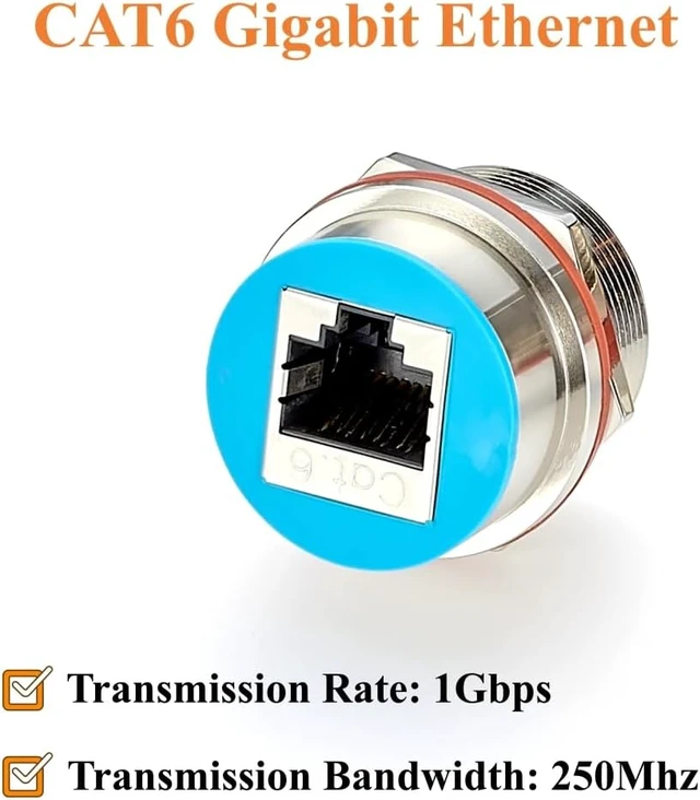 Alt view image 4 of 7 - IP67 Rugged RJ45 CAT6 Ethernet Female to Female Panel Mount Connector
